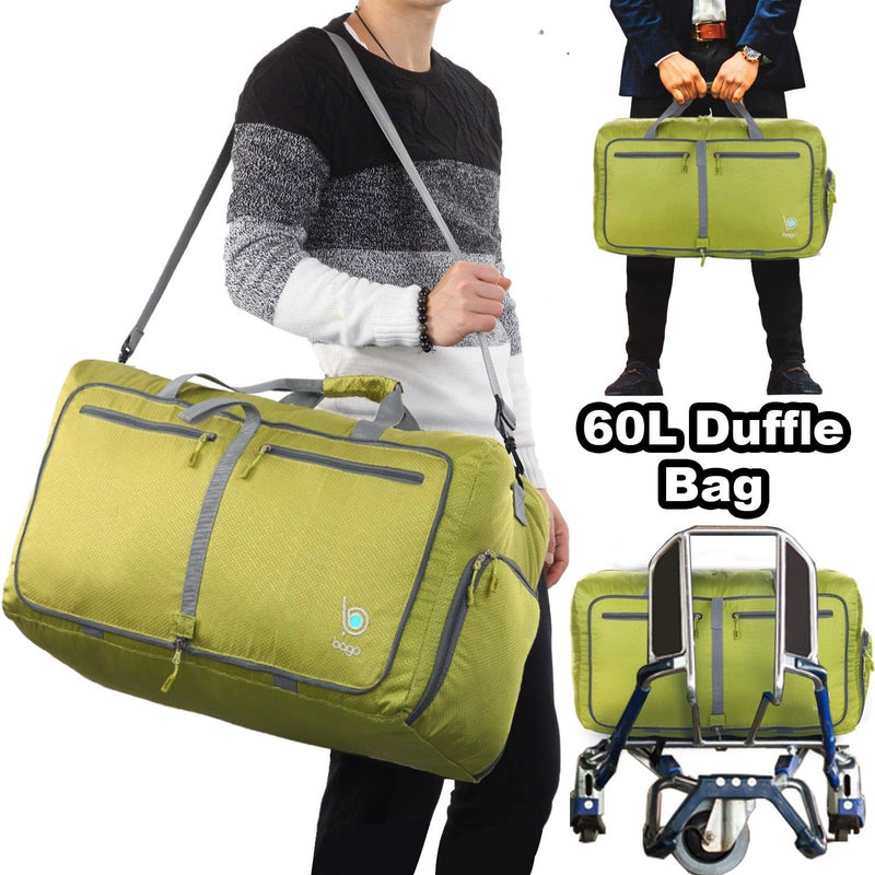 Bago Foldable Duffel Bags for Traveling Women & Men - 60L Medium Packable Duffle Bag for Travel with Shoe Compartment - Water Repellant, Heavy Duty, Lightweight Folding & Collapsible (Green) - Image 4